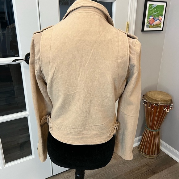 Blank NYC Cream 100% cotton Moto Jacket Asymmetrical Zipper size M EUC - Picture 9 of 16